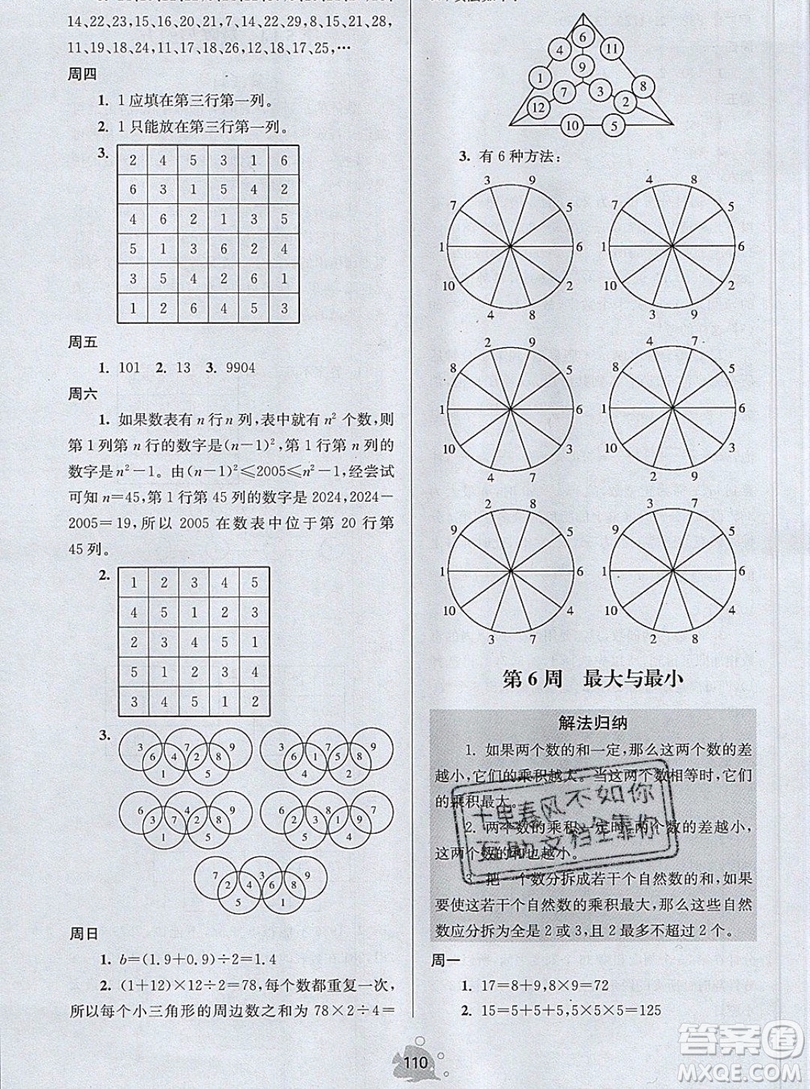 2019年數學思維小狀元五年級上冊A版答案