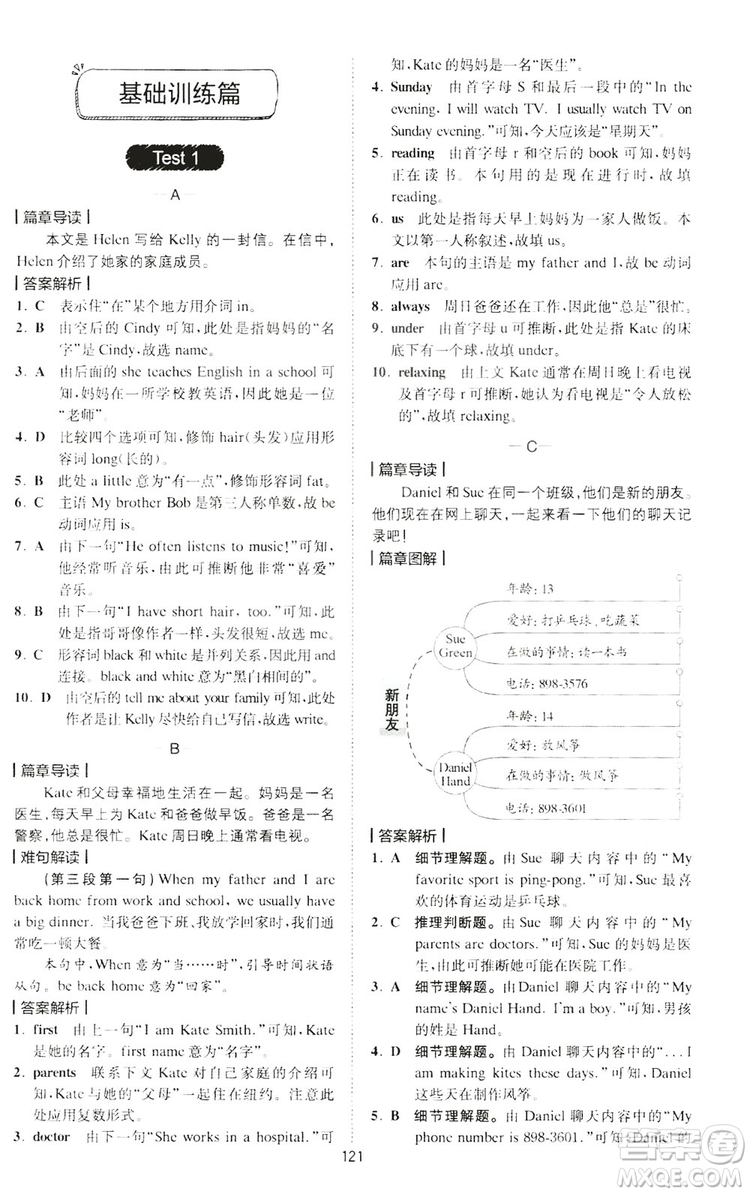 2019星火英語巔峰訓練完形填空與閱讀理解220篇七年級答案