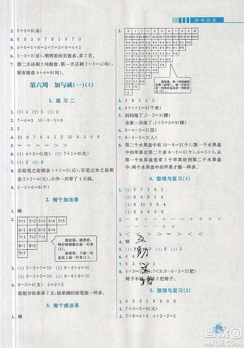 河海大學(xué)出版社2019小學(xué)同步奧數(shù)天天練一年級上冊北師大版參考答案