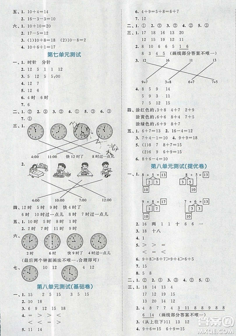 西安出版社小兒郎2019曲一線53全優(yōu)卷小學(xué)數(shù)學(xué)一年級(jí)上冊(cè)人教RJ版答案