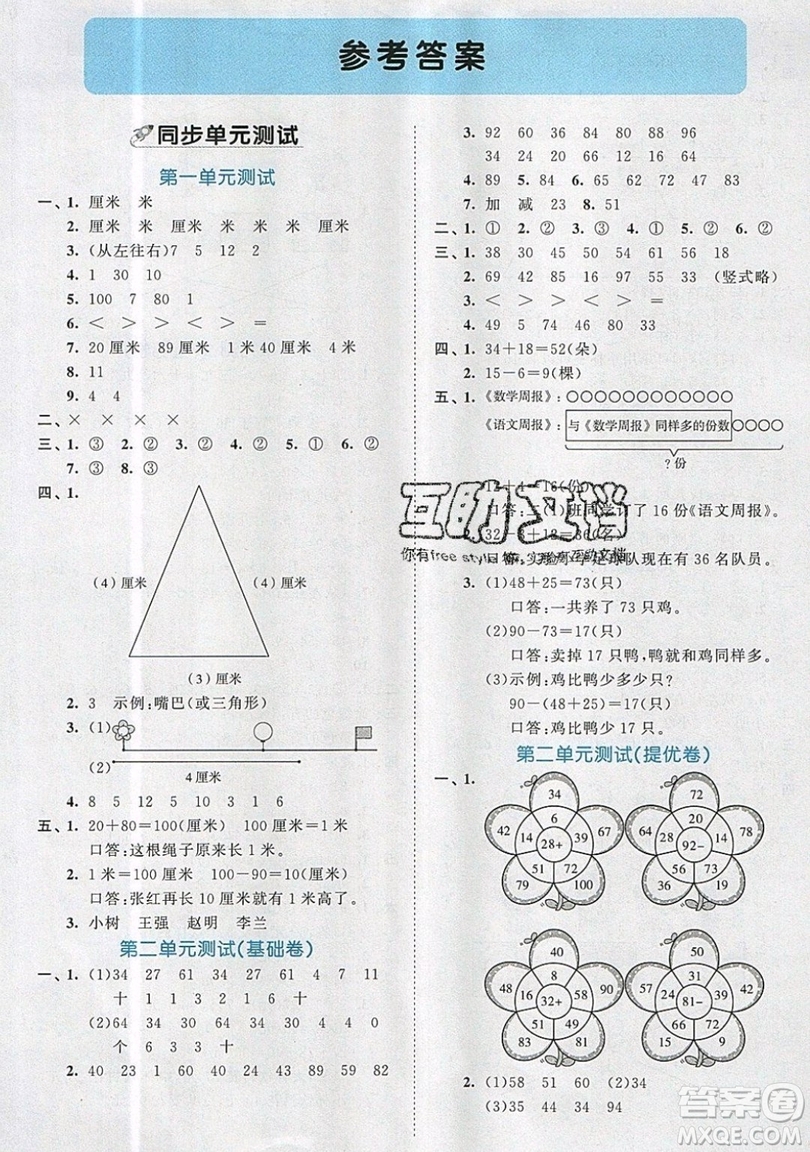 西安出版社小兒郎2019曲一線53全優(yōu)卷小學數(shù)學二年級上冊人教RJ版答案