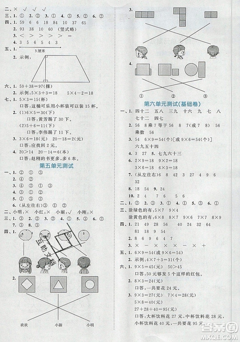 西安出版社小兒郎2019曲一線53全優(yōu)卷小學數(shù)學二年級上冊人教RJ版答案