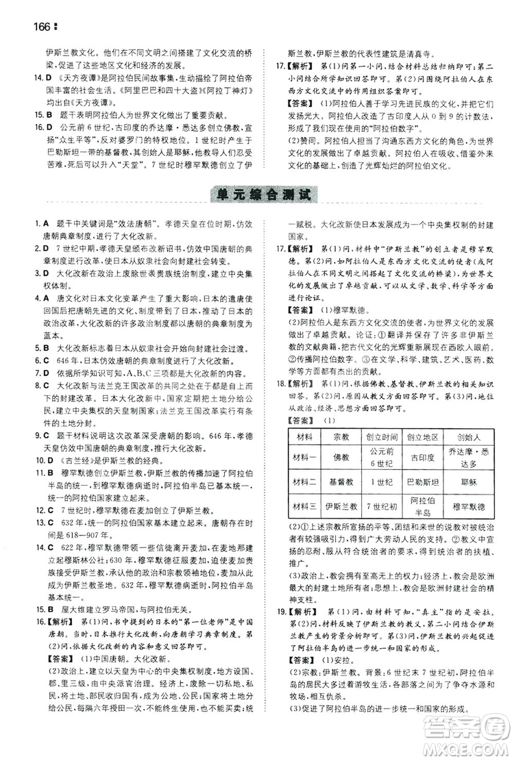 湖南教育出版社2020一本同步訓(xùn)練9年級初中歷史人教版上冊答案