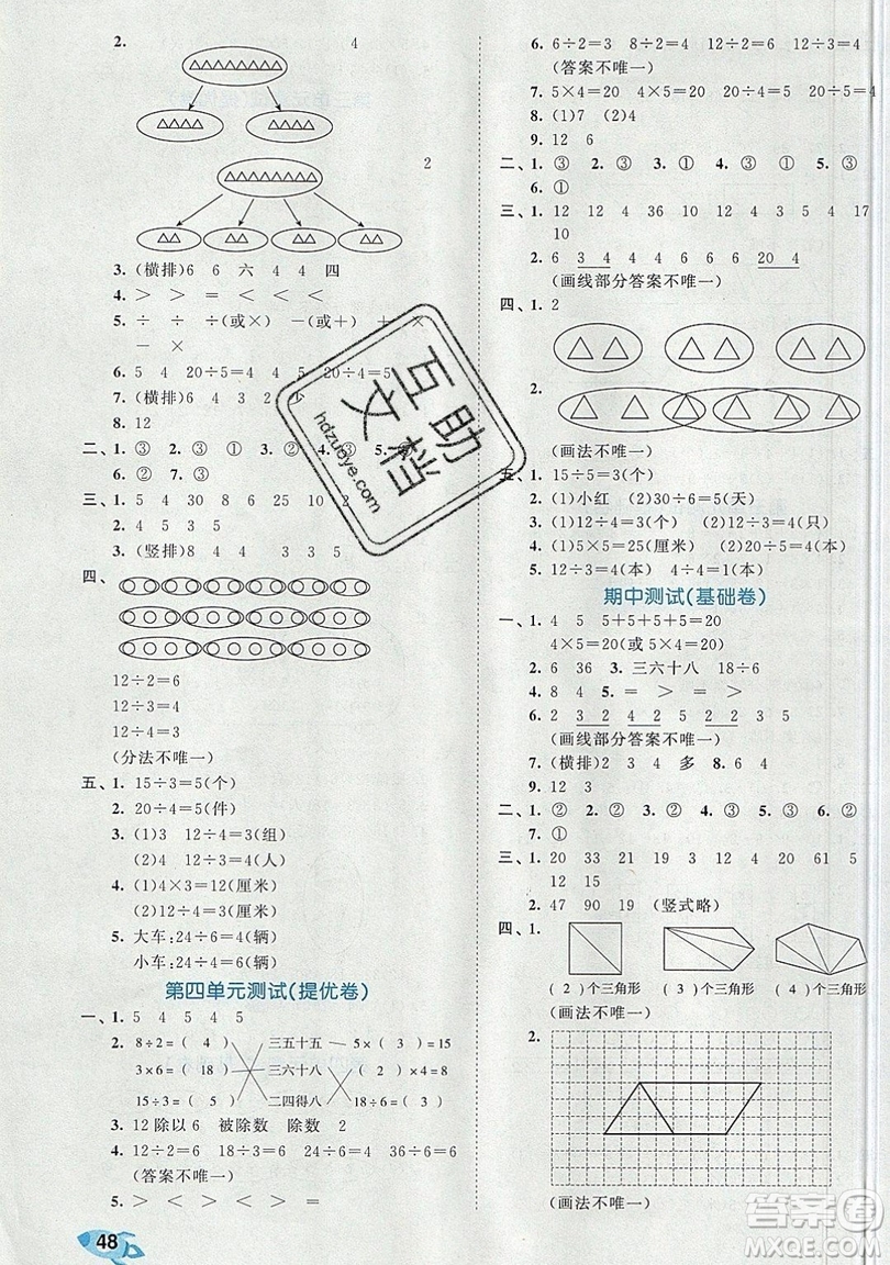 西安出版社小兒郎2019曲一線53全優(yōu)卷小學(xué)數(shù)學(xué)二年級上冊蘇教SJ版參考答案