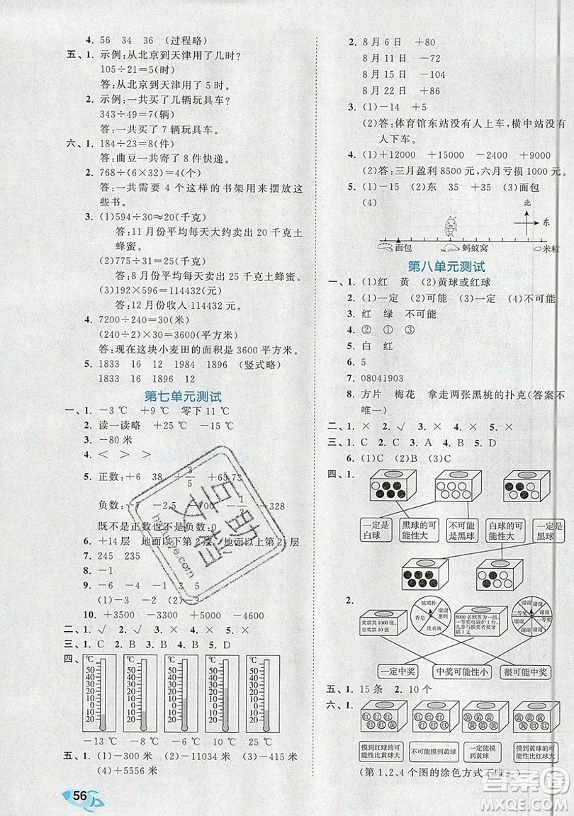 西安出版社小兒郎2019曲一線53全優(yōu)卷小學數(shù)學四年級上冊北師大BSD版答案