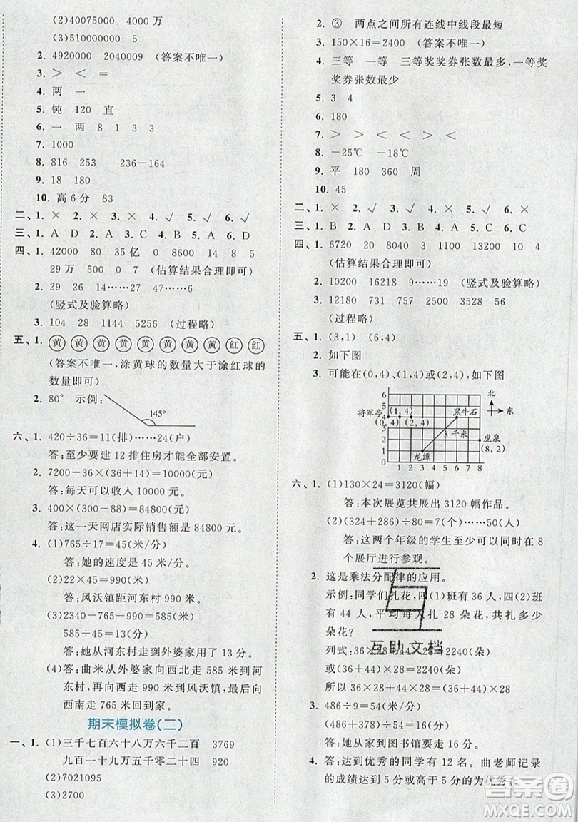 西安出版社小兒郎2019曲一線53全優(yōu)卷小學數(shù)學四年級上冊北師大BSD版答案