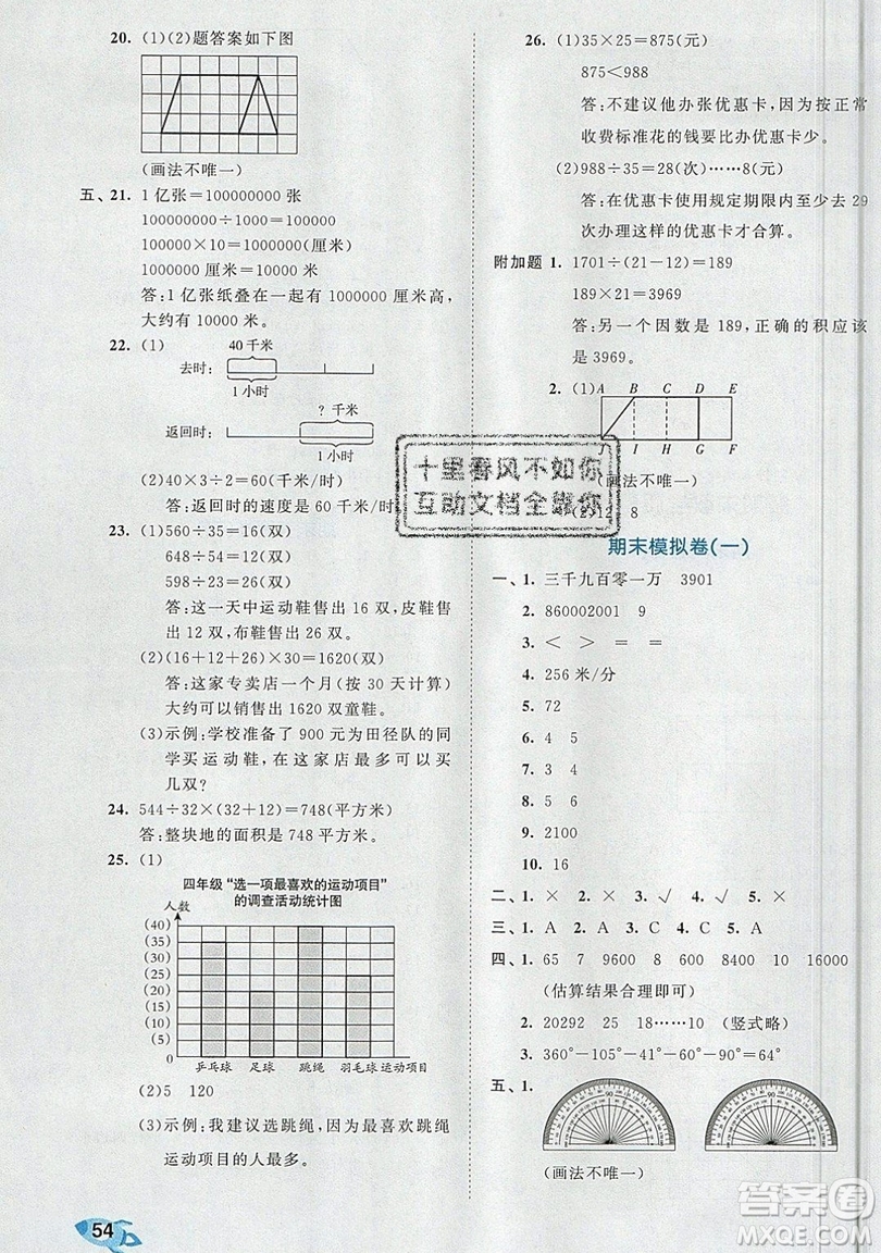 西安出版社小兒郎2019曲一線53全優(yōu)卷小學(xué)數(shù)學(xué)四年級(jí)上冊(cè)人教RJ版答案