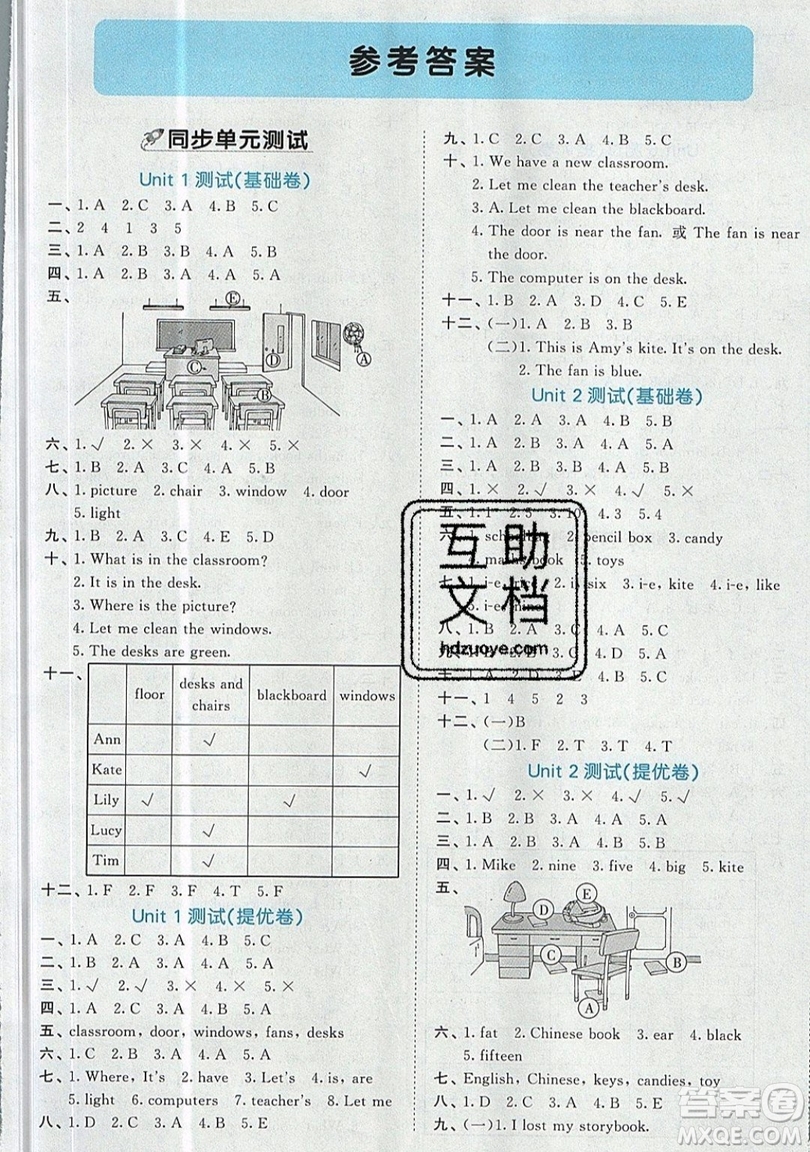 西安出版社小兒郎2019曲一線53全優(yōu)卷小學(xué)英語(yǔ)四年級(jí)上冊(cè)人教RP版答案