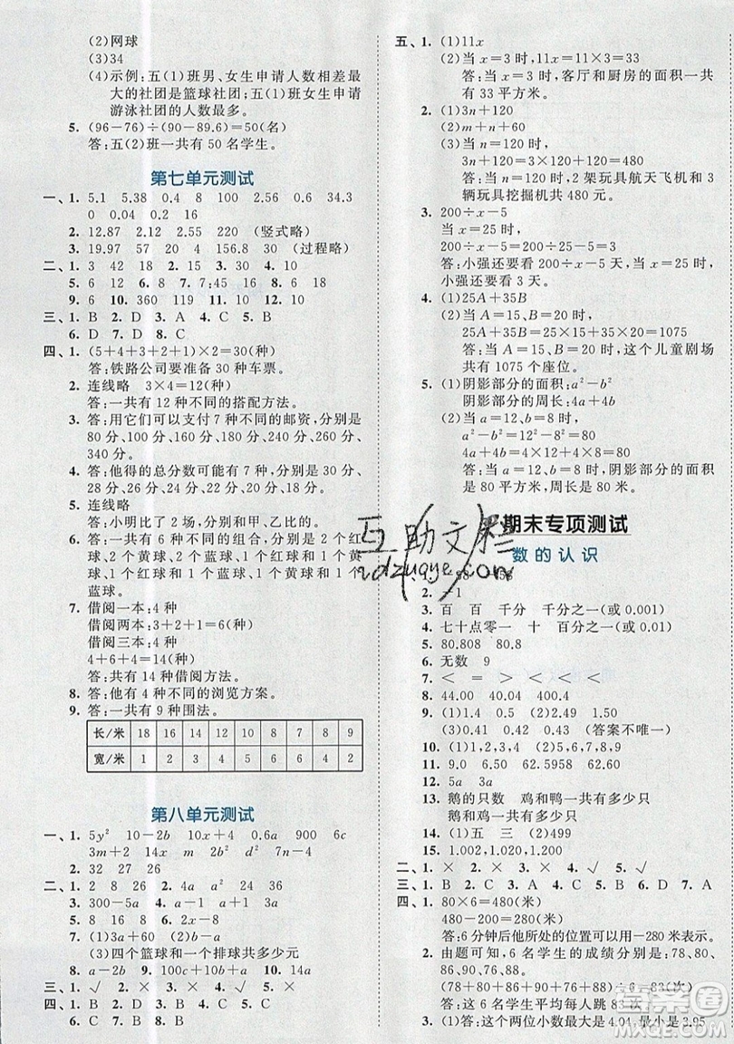 西安出版社小兒郎2019曲一線53全優(yōu)卷小學(xué)數(shù)學(xué)五年級(jí)上冊蘇教SJ版參考答案