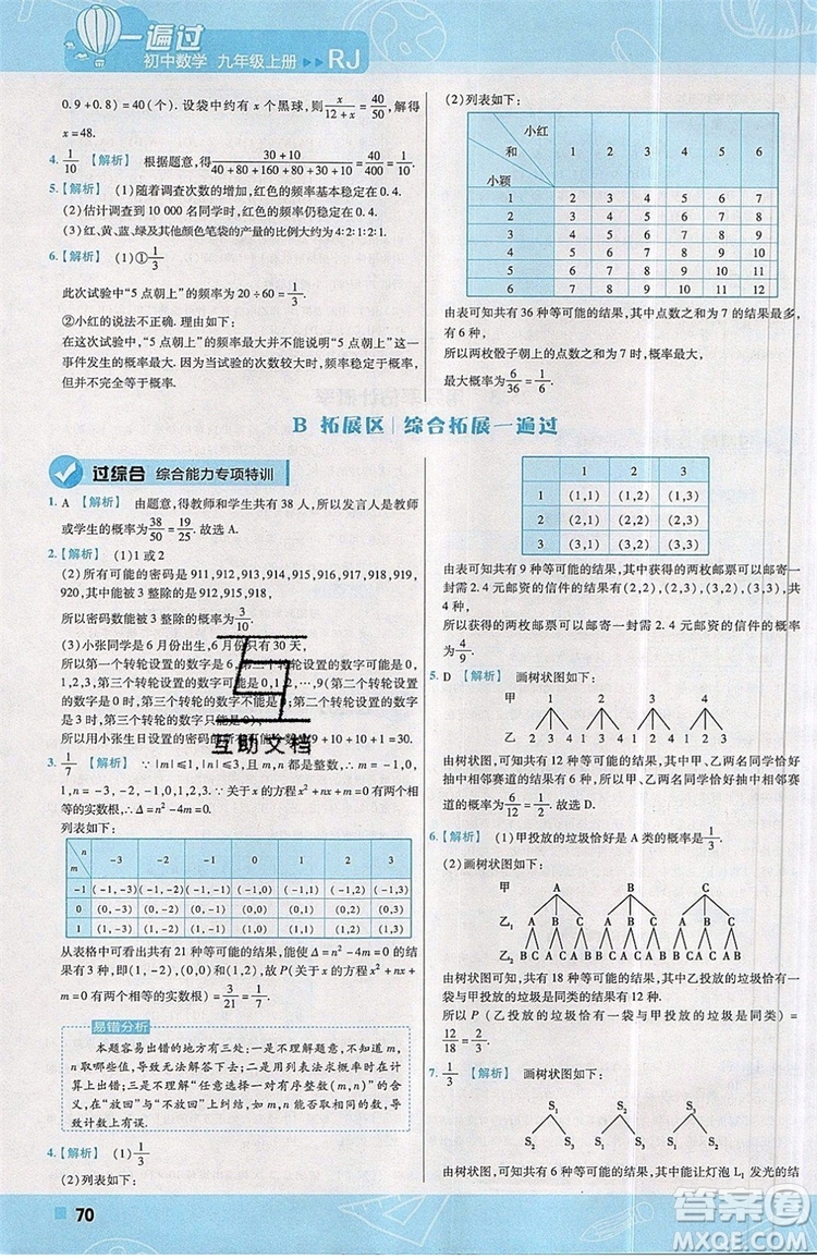 天星教育2020版初中數(shù)學一遍過九年級上RJ版人教版參考答案