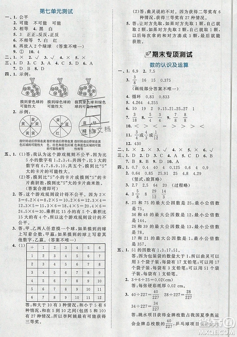 西安出版社小兒郎2019曲一線53全優(yōu)卷小學(xué)數(shù)學(xué)五年級(jí)上冊北師大BSD版答案