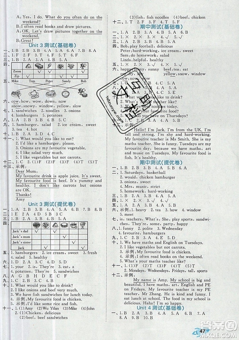 西安出版社小兒郎2019曲一線53全優(yōu)卷小學(xué)英語五年級(jí)上冊(cè)人教PR版參考答案