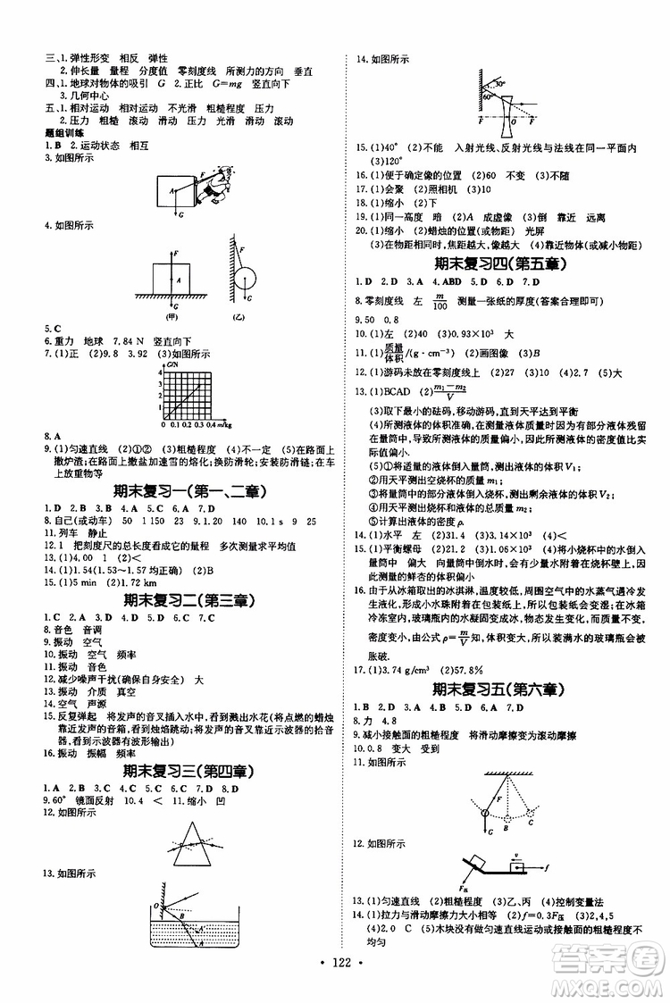 2020版導與練練案課時作業(yè)本物理八年級上冊HK滬科版參考答案