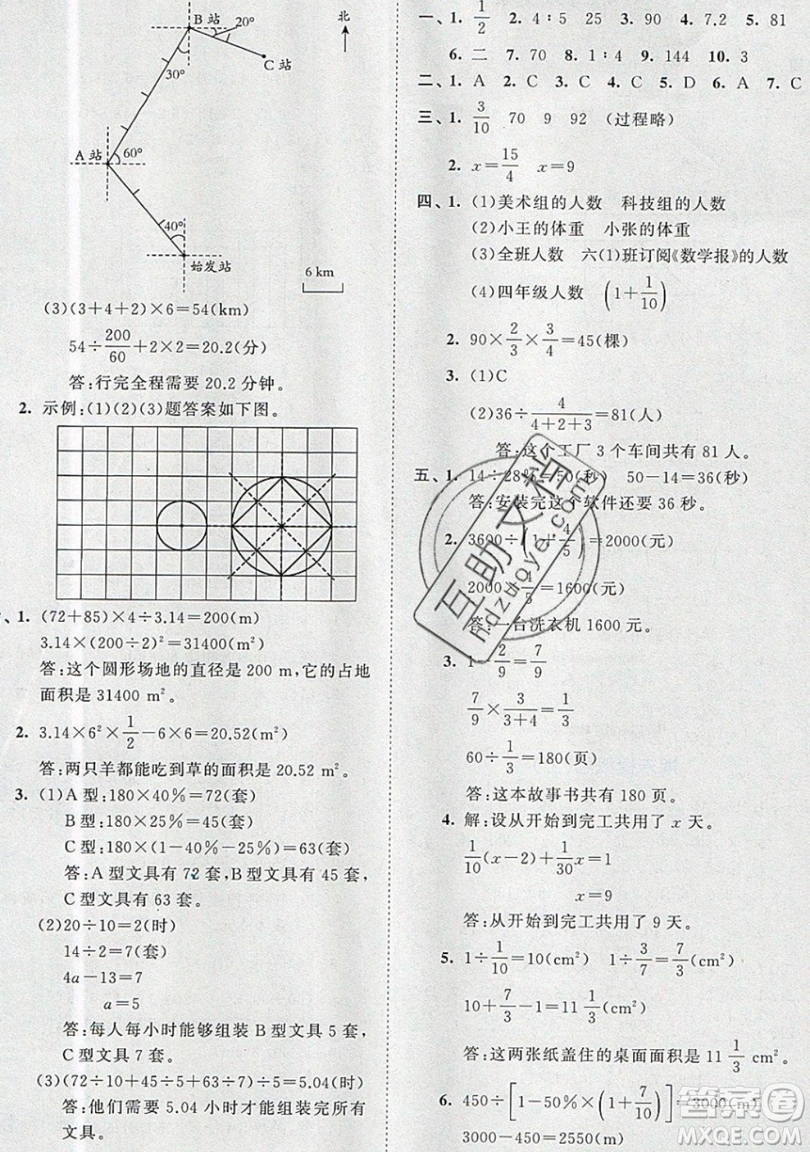 西安出版社小兒郎2019曲一線53全優(yōu)卷小學(xué)數(shù)學(xué)六年級(jí)上冊(cè)人教RJ版答案