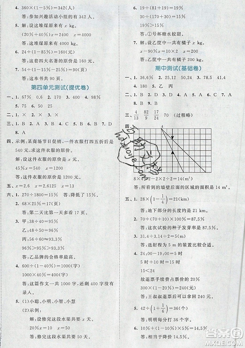 西安出版社小兒郎2019曲一線53全優(yōu)卷小學數(shù)學六年級上冊北師大BSD版答案