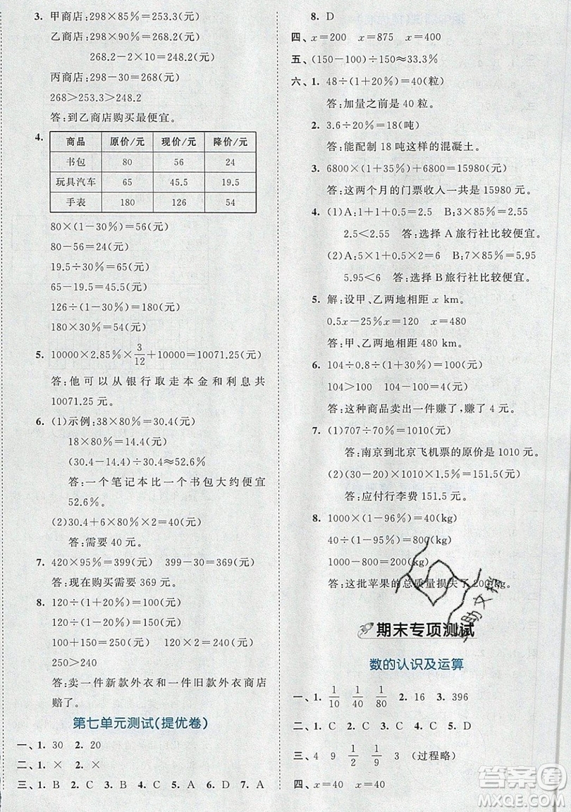 西安出版社小兒郎2019曲一線53全優(yōu)卷小學數(shù)學六年級上冊北師大BSD版答案