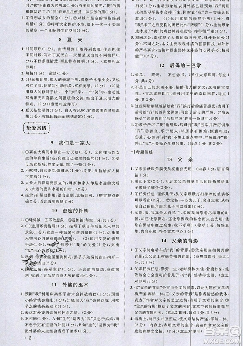 江西教育出版社2019宇軒圖書新概念閱讀現(xiàn)代文拓展訓(xùn)練七年級參考答案