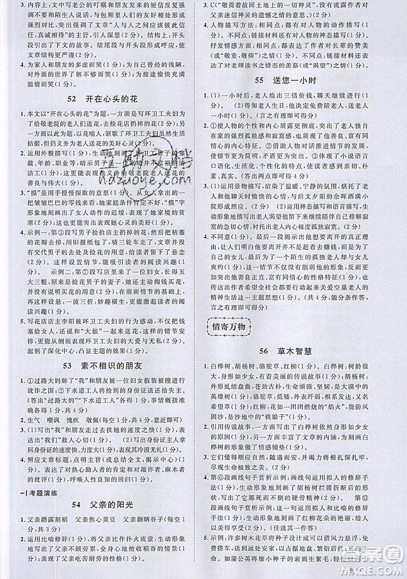 江西教育出版社2019宇軒圖書新概念閱讀現(xiàn)代文拓展訓(xùn)練七年級參考答案