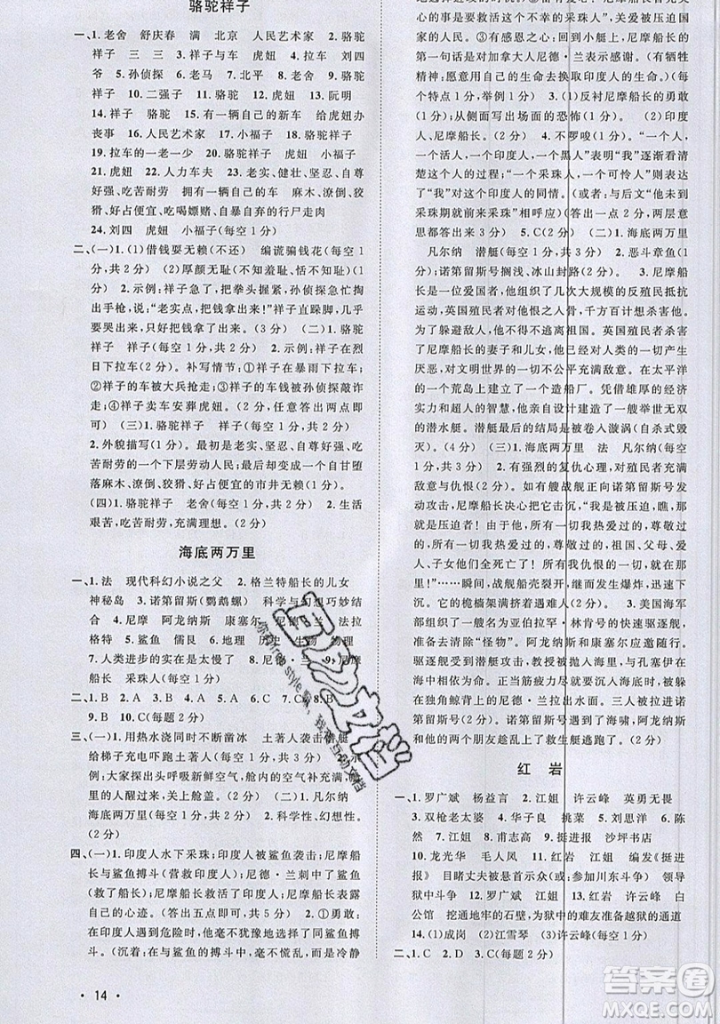 江西教育出版社2019宇軒圖書新概念閱讀現(xiàn)代文拓展訓(xùn)練七年級參考答案