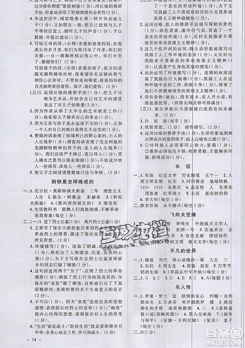 江西教育出版社2019宇軒圖書新概念閱讀現(xiàn)代文拓展訓(xùn)練八年級(jí)參考答案