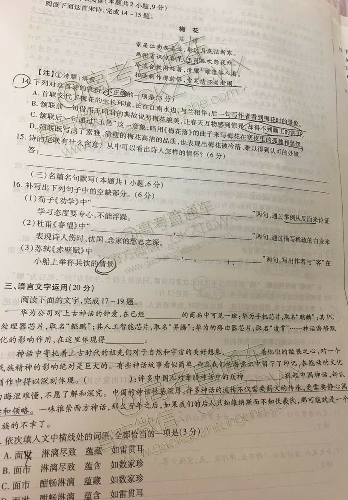 天一大聯(lián)考頂尖計(jì)劃2020屆高中畢業(yè)班第一次考試語文試題及答案