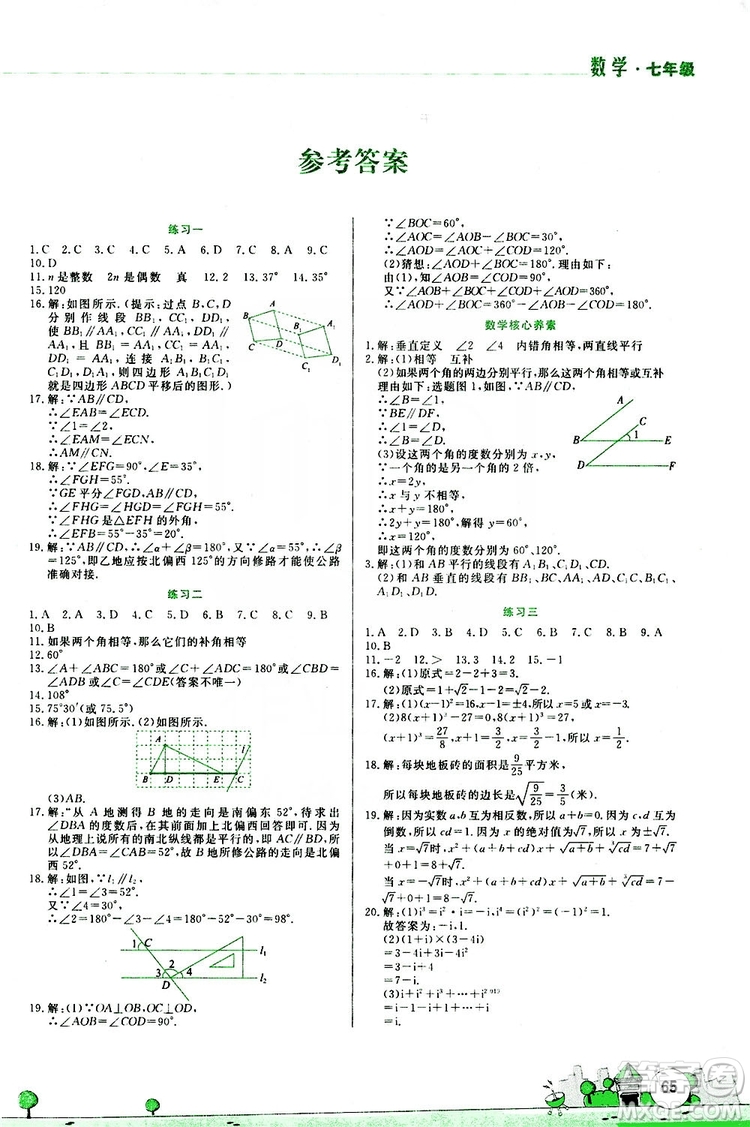 陳一鵬主編2019暑假活動實踐與思考資源包七年級數(shù)學答案