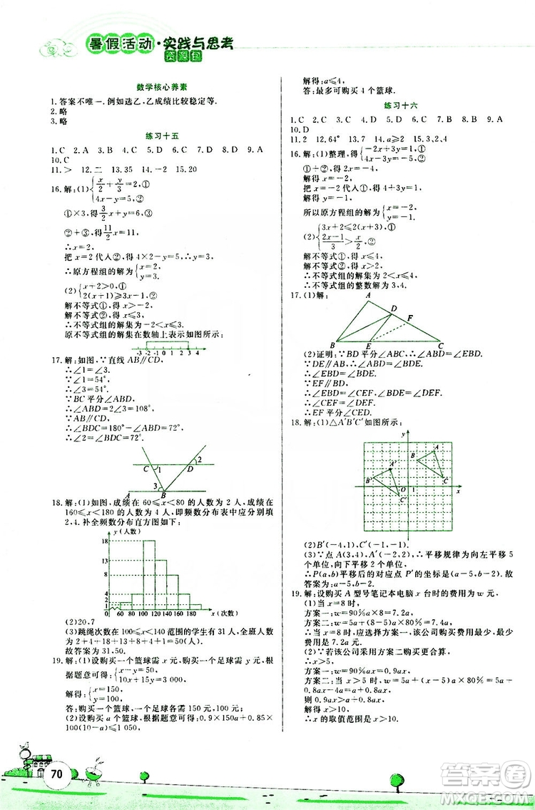 陳一鵬主編2019暑假活動實踐與思考資源包七年級數(shù)學答案