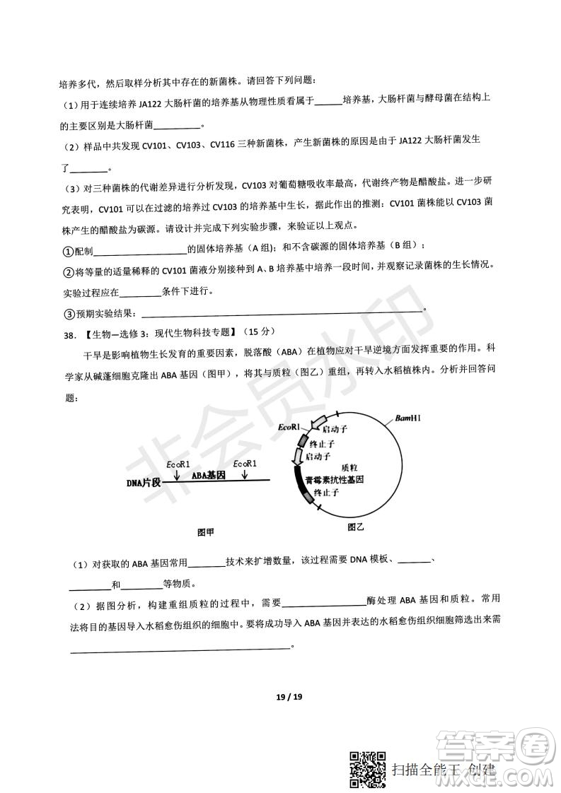 2020屆西南名校聯(lián)盟高考適應(yīng)性月考卷一文理綜試題及答案