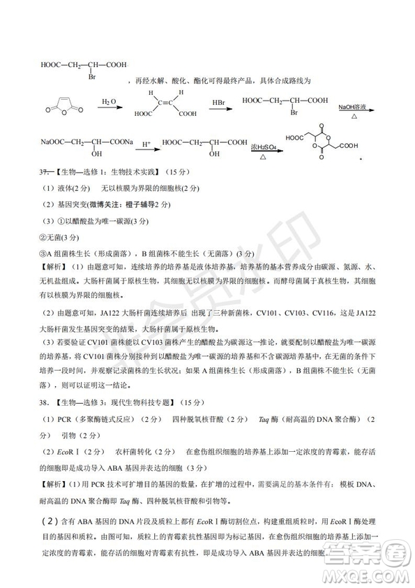 2020屆西南名校聯(lián)盟高考適應(yīng)性月考卷一文理綜試題及答案