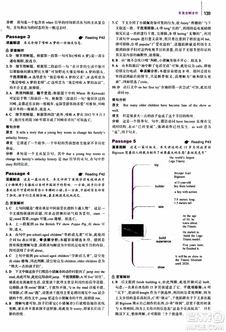 曲一線2020版53英語七年級通用版英語完形填空與閱讀理解150+50篇參考答案