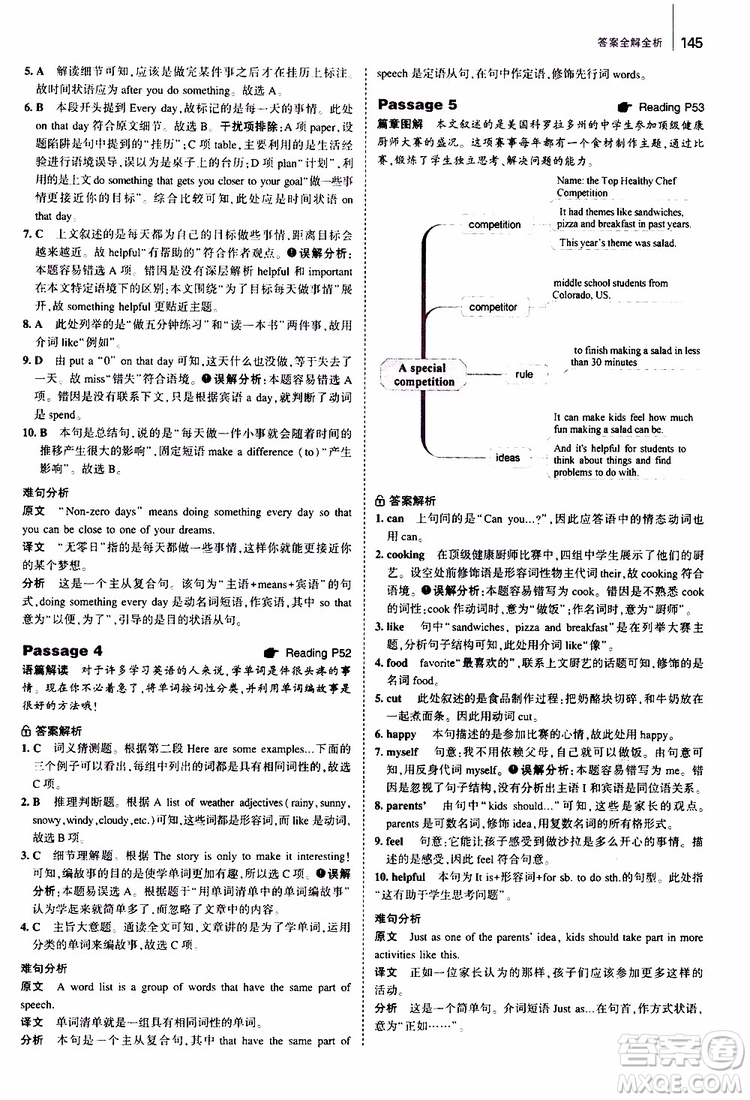 曲一線2020版53英語七年級通用版英語完形填空與閱讀理解150+50篇參考答案