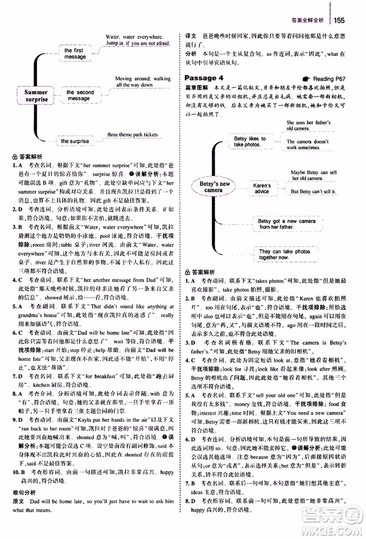 曲一線2020版53英語七年級通用版英語完形填空與閱讀理解150+50篇參考答案