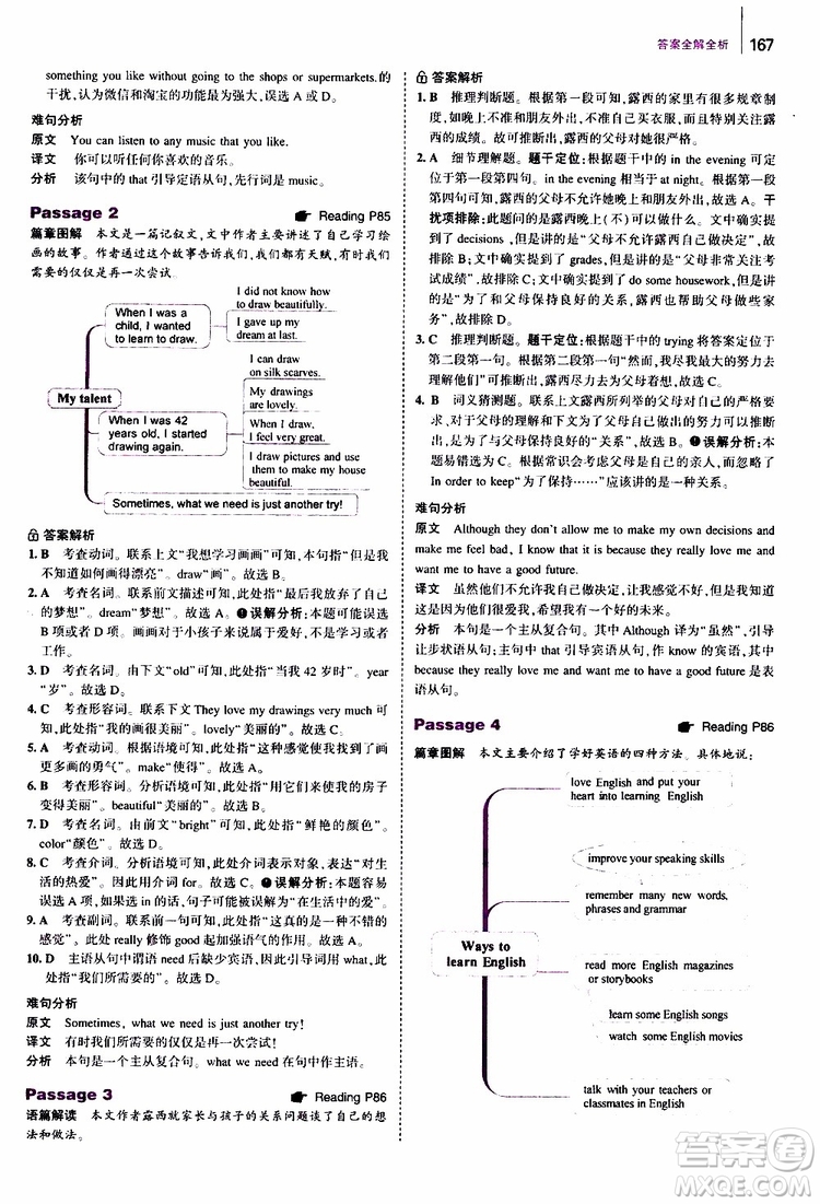 曲一線2020版53英語七年級通用版英語完形填空與閱讀理解150+50篇參考答案