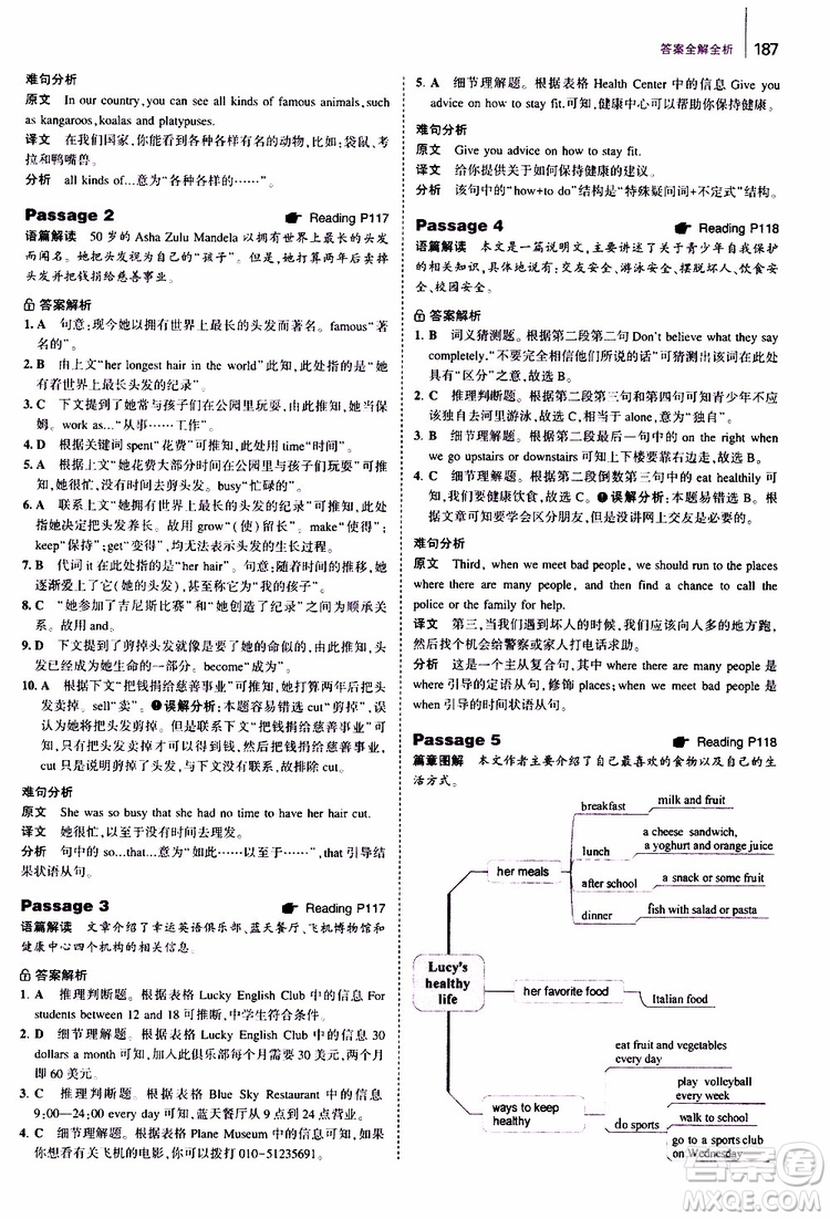 曲一線2020版53英語七年級通用版英語完形填空與閱讀理解150+50篇參考答案