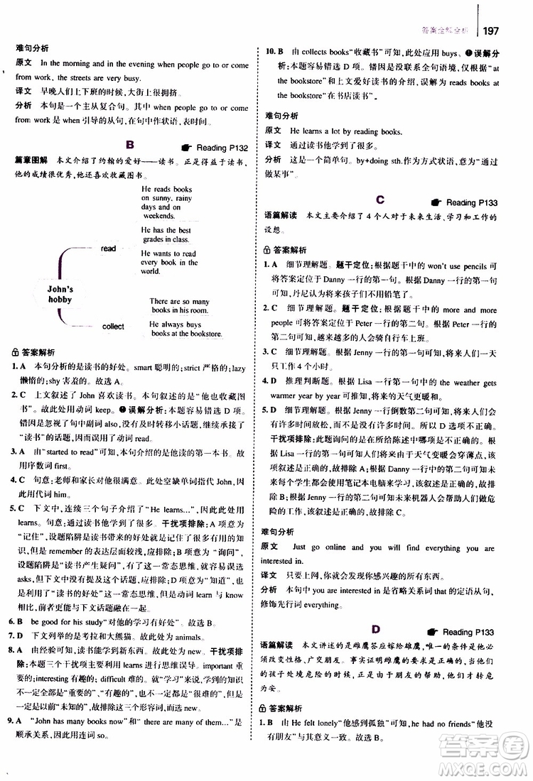 曲一線2020版53英語七年級通用版英語完形填空與閱讀理解150+50篇參考答案