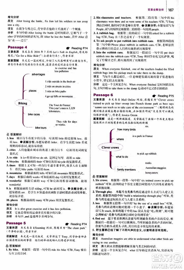 曲一線2020版53英語八年級通用版英語完形填空與閱讀理解150+50篇參考答案