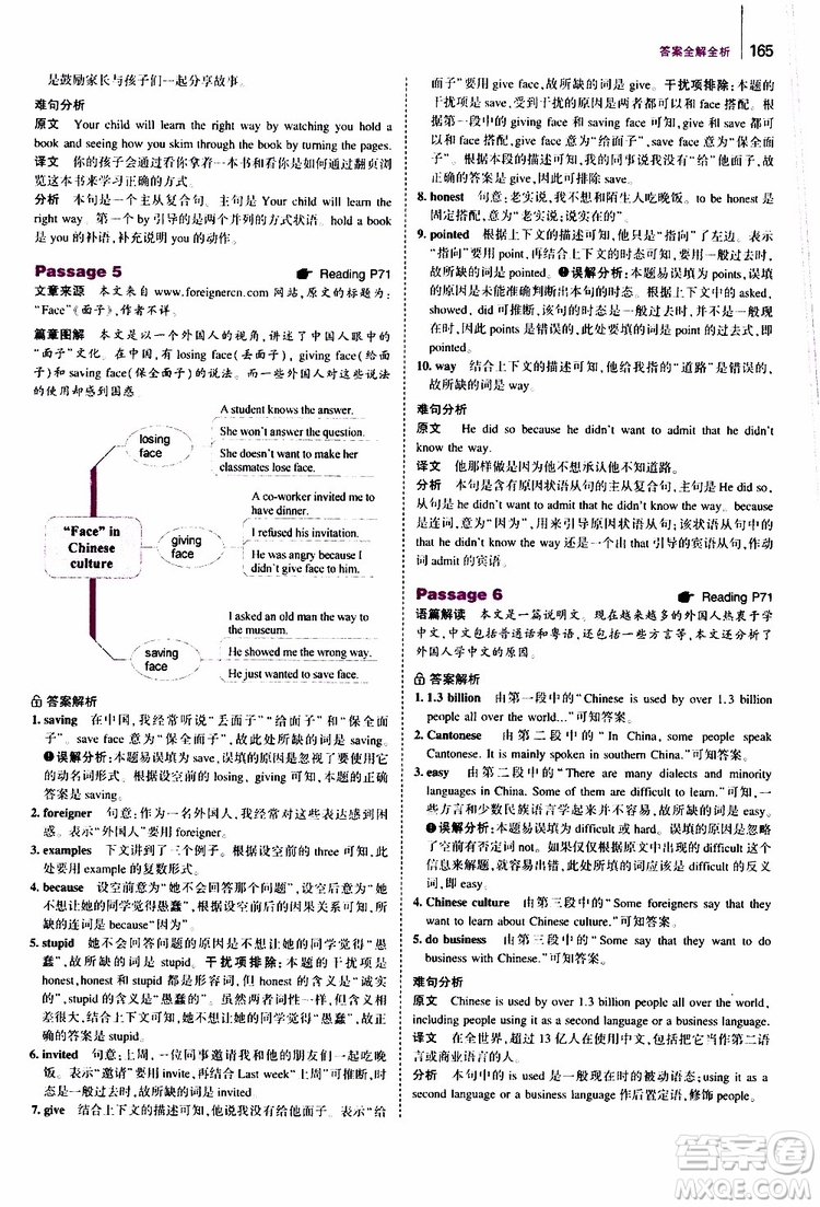 曲一線2020版53英語八年級通用版英語完形填空與閱讀理解150+50篇參考答案