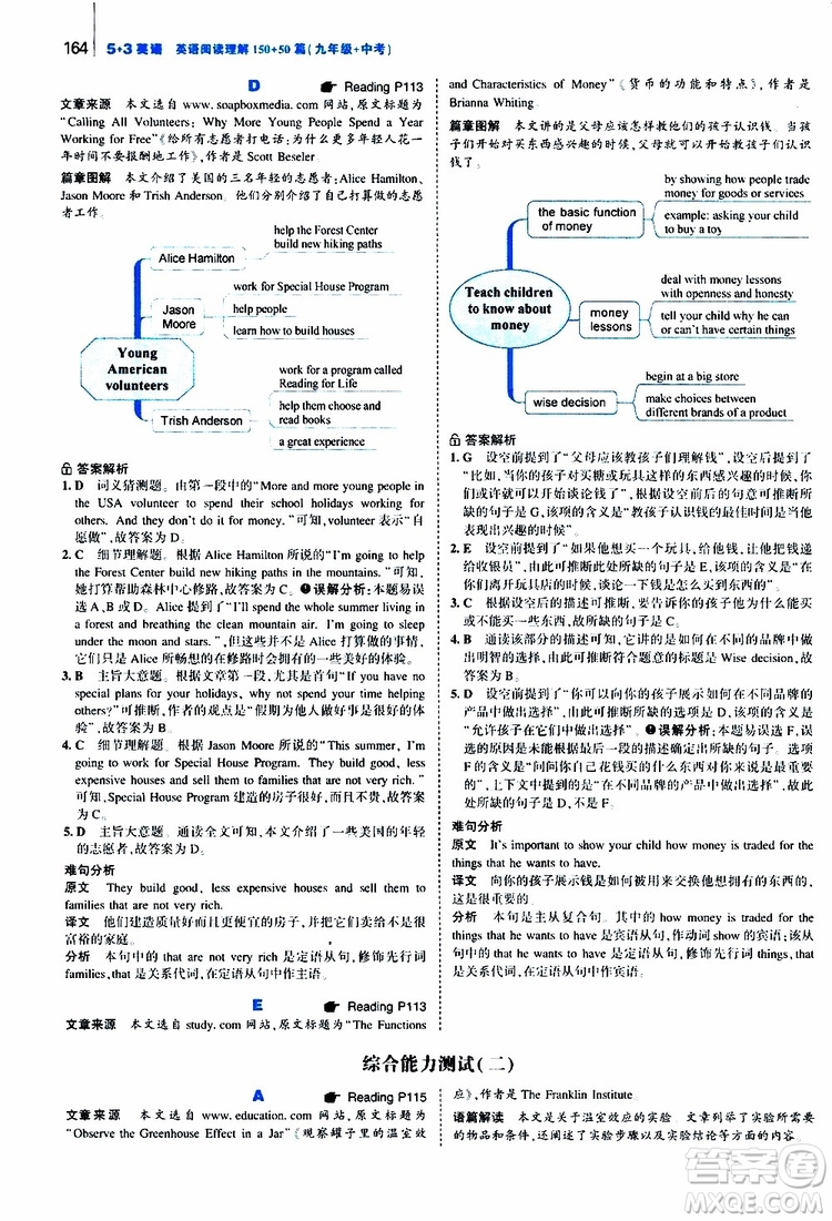 曲一線2020版53英語(yǔ)九年級(jí)加中考英語(yǔ)閱讀理解通用版參考答案