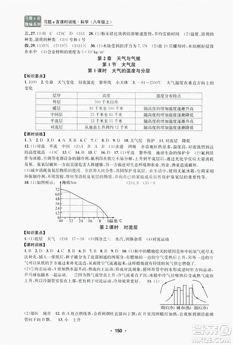 浙江工商大學(xué)出版社2019習(xí)題e百課時(shí)訓(xùn)練八年級(jí)科學(xué)上冊(cè)浙教版A版答案