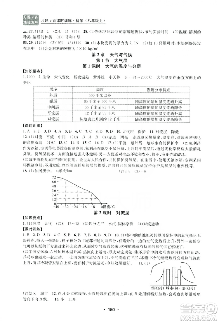 浙江工商大學(xué)出版社2019習(xí)題e百課時(shí)訓(xùn)練八年級(jí)科學(xué)上冊(cè)浙教版B版答案