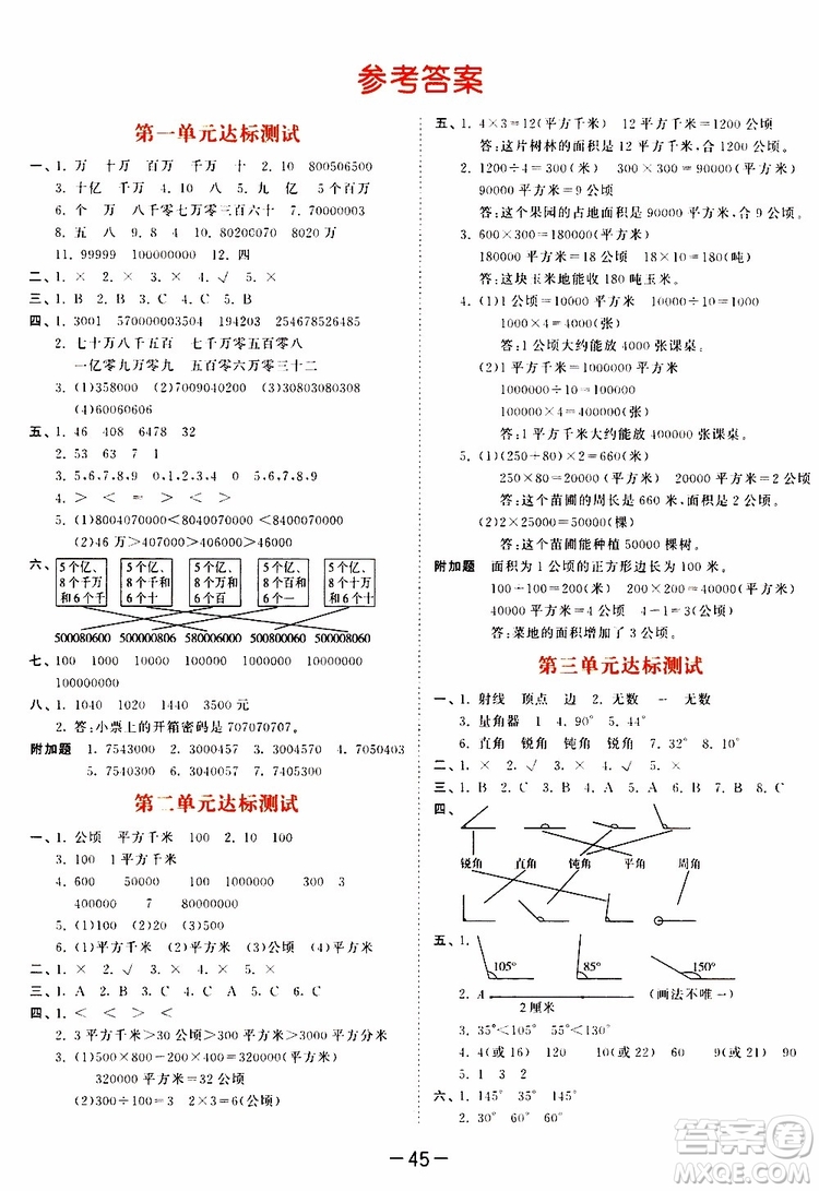 小兒郎2019秋新版53天天練數(shù)學(xué)四年級(jí)上冊(cè)人教版RJ參考答案