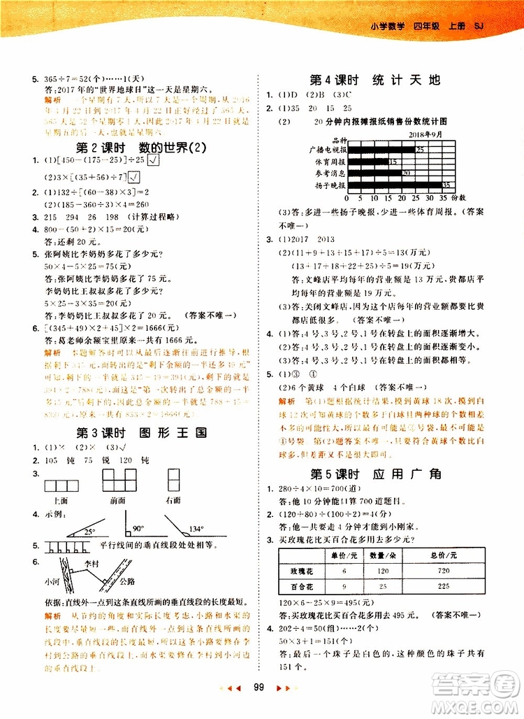 小兒郎2019秋新版53天天練數(shù)學(xué)四年級上冊SJ蘇教版參考答案