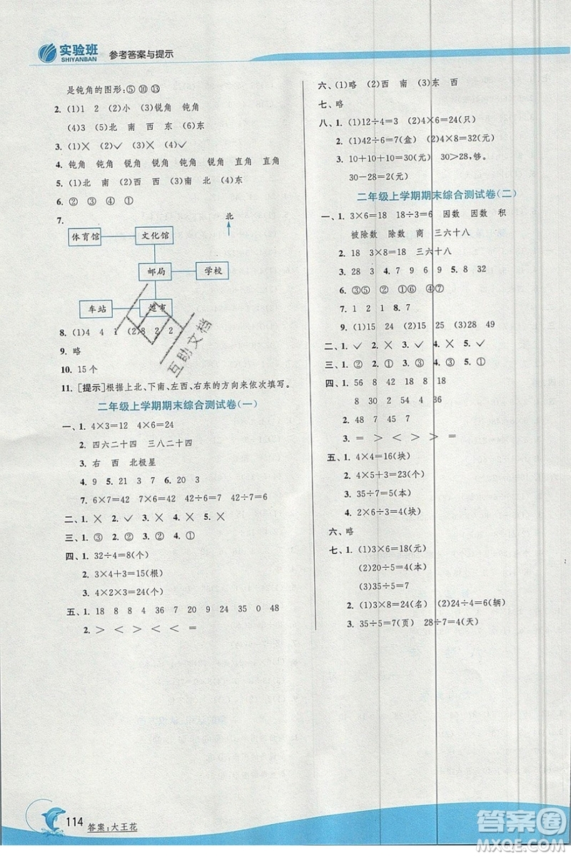 江蘇人民出版社春雨教育2019秋實(shí)驗(yàn)班提優(yōu)訓(xùn)練二年級數(shù)學(xué)上冊QD青島版參考答案