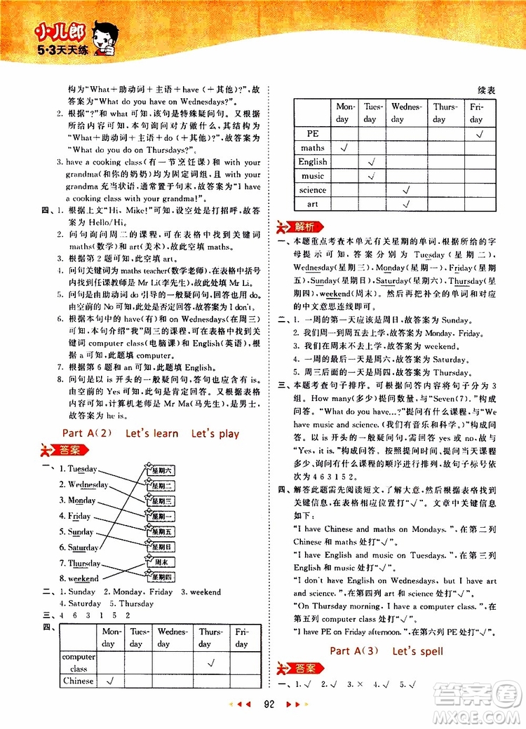 2019秋小兒郎53天天練五年級英語上冊RP人教版參考答案