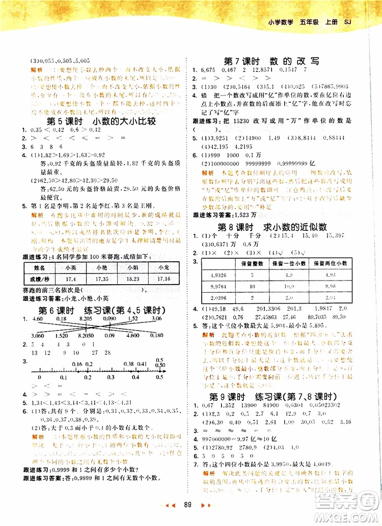 2019秋小兒郎53天天練五年級(jí)數(shù)學(xué)上冊(cè)SJ蘇教版參考答案