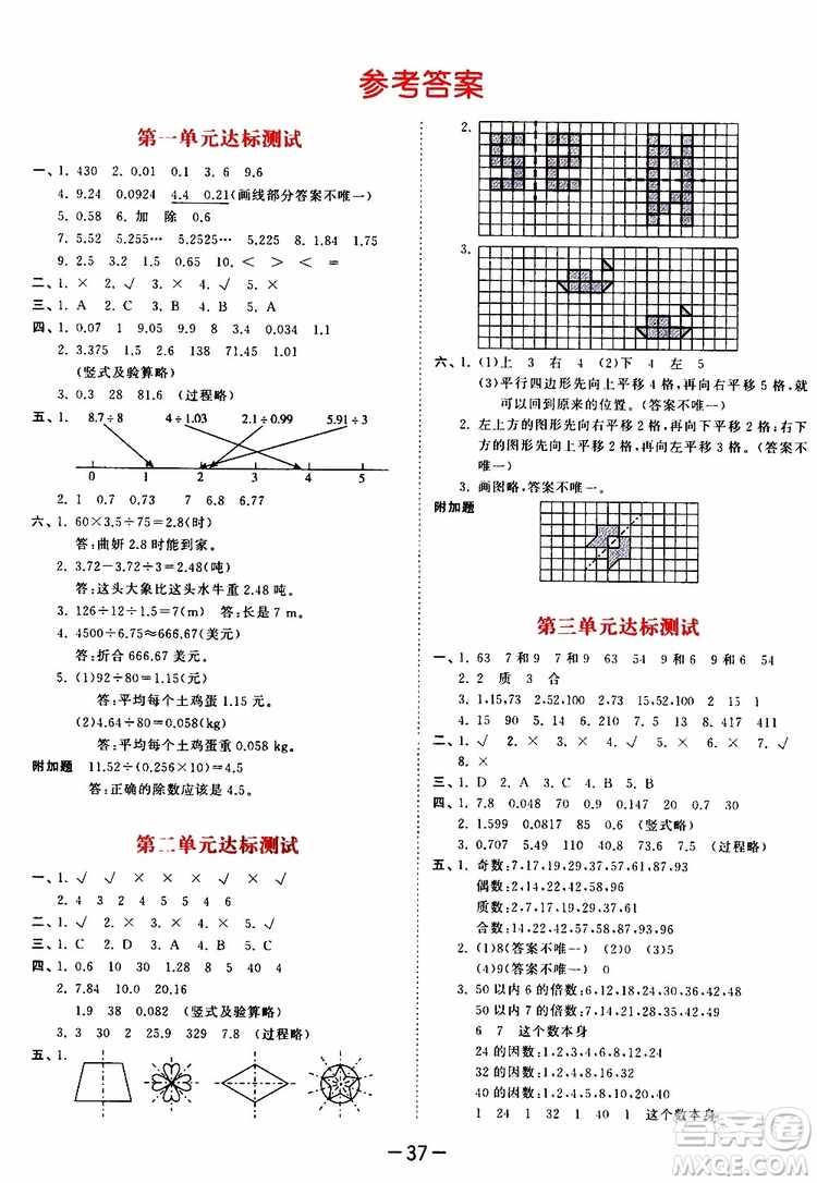 小兒郎2019秋53天天練數(shù)學(xué)五年級上冊BSD北師大版參考答案