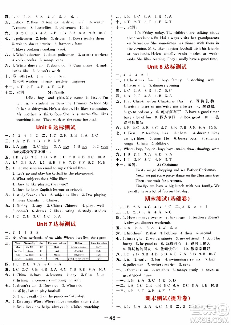 小兒郎2019新版53天天練五年級上冊英語YL譯林版參考答案