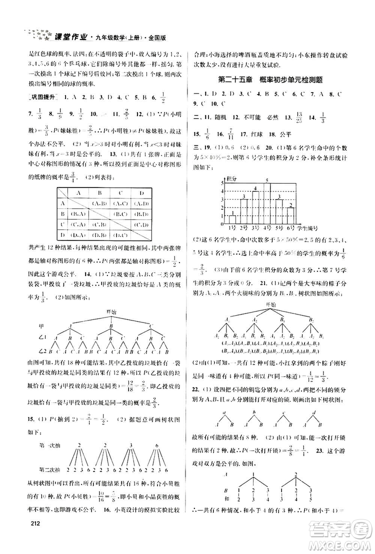 南京大學(xué)出版社2019金3練課堂作業(yè)實(shí)驗(yàn)提高訓(xùn)練九年級(jí)數(shù)學(xué)上冊(cè)新課標(biāo)全國(guó)版答案