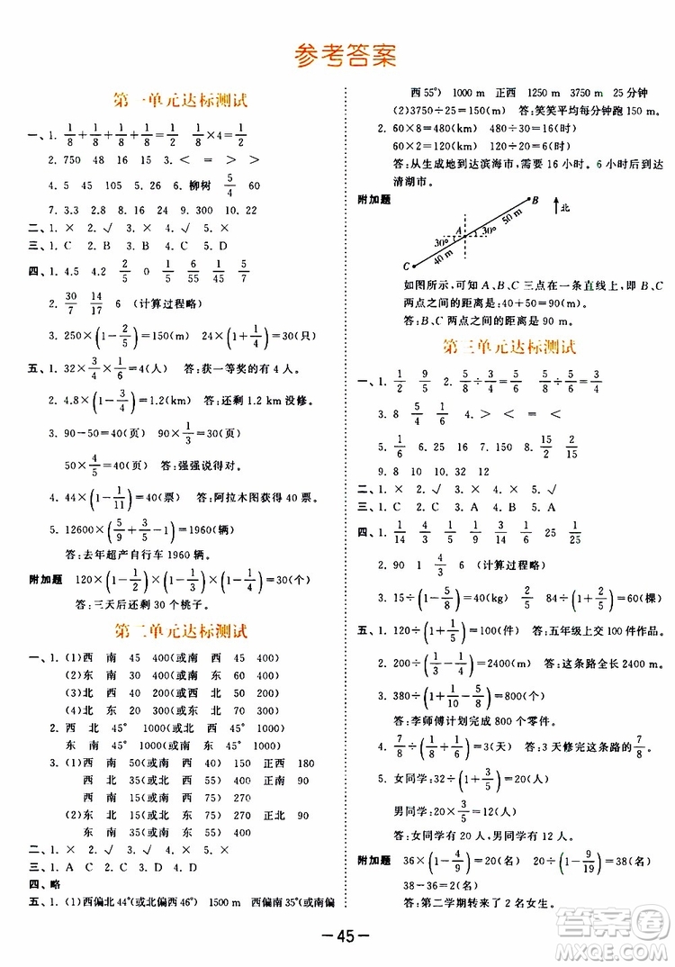 小兒郎2019年53天天練小學(xué)數(shù)學(xué)六年級上冊人教版RJ參考答案