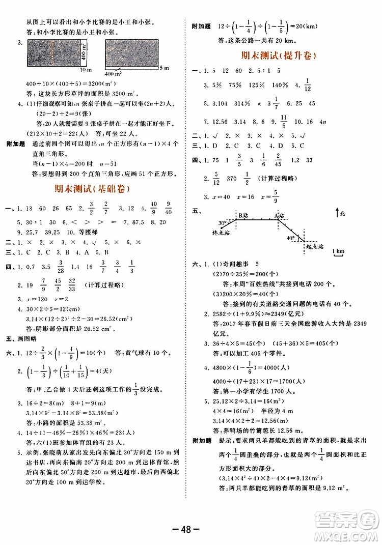 小兒郎2019年53天天練小學(xué)數(shù)學(xué)六年級上冊人教版RJ參考答案